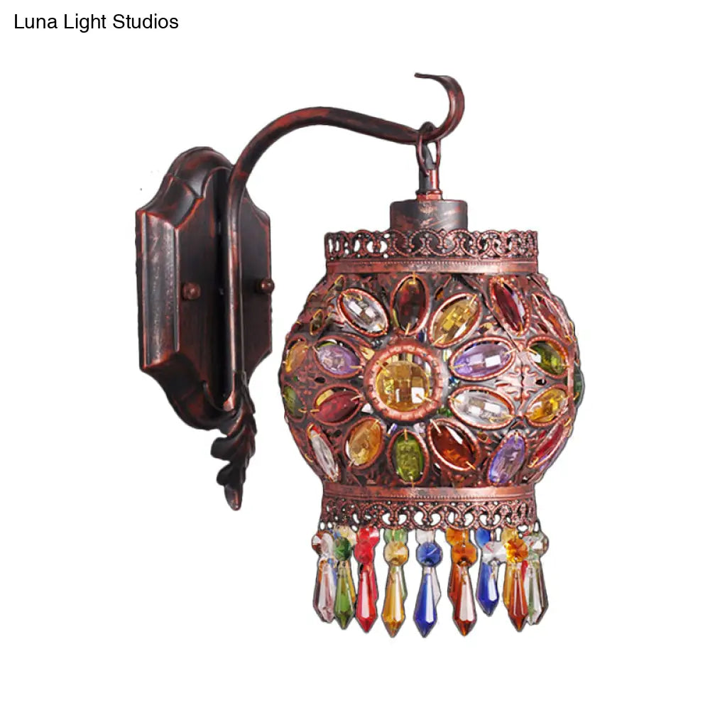 Metal Global Vintage Wall Sconce - 1 Head Living Room Lighting Fixture In Rust