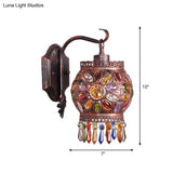 Metal Global Vintage Wall Sconce - 1 Head Living Room Lighting Fixture In Rust