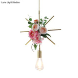 Metal Gold Ceiling Pendant With Artificial Flower: Industrial Hanging Light Fixture Frame Options
