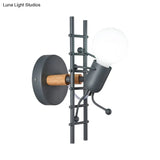 Metal Gray/White/Green Cartoon Bare Bulb Wall Light Fixture - Indoor 1-Head Mount With Little People