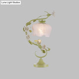 Metal Green Nightstand Lamp - Floral Design 1 Bulb Countryside Bedroom Lighting
