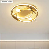 Metal Halo Ring Led Flush Mount Fixture In Black/Gold For Bedroom - 16’/19.5’ Dia White/Warm Light