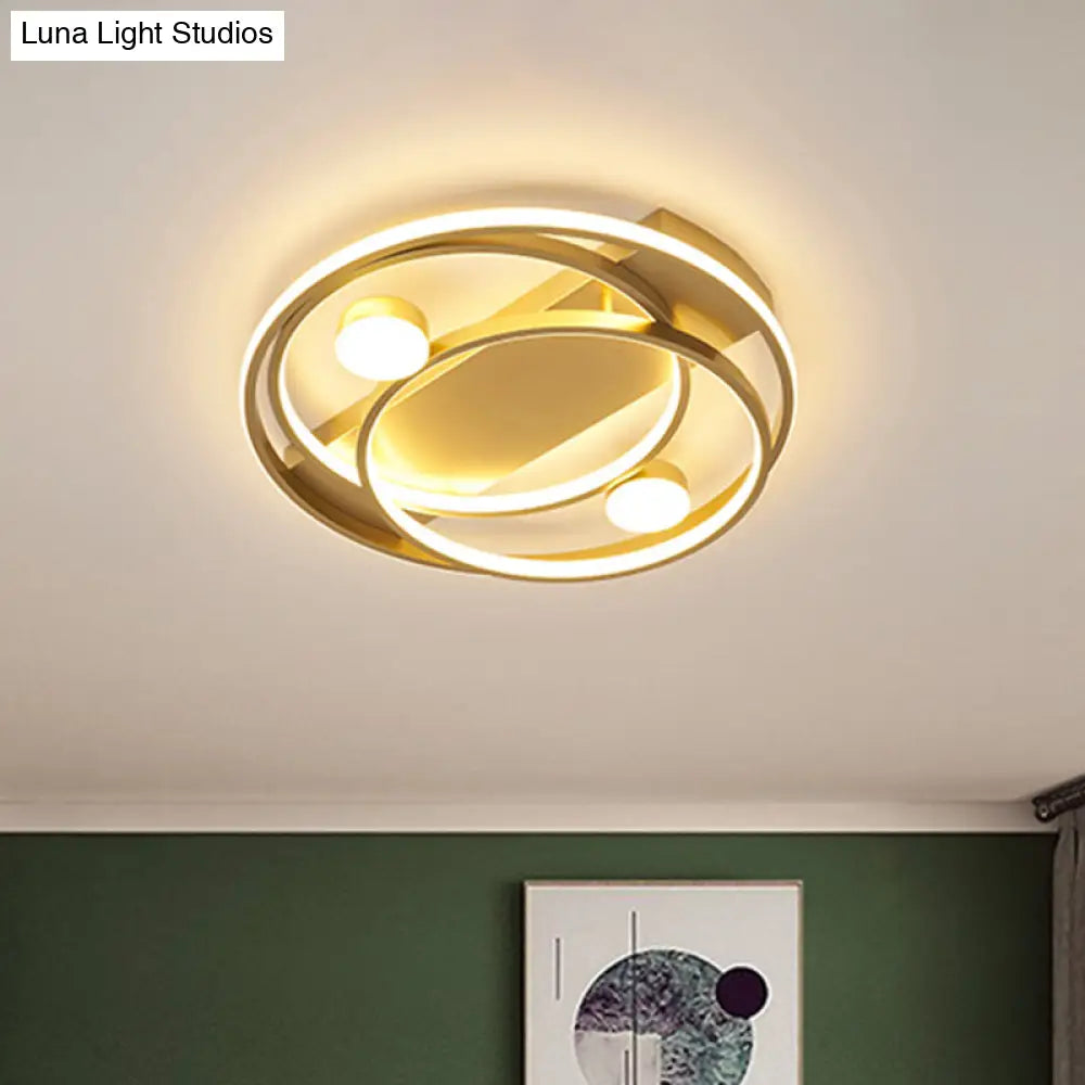 Metal Halo Ring Led Flush Mount Fixture In Black/Gold For Bedroom - 16’/19.5’ Dia White/Warm Light