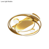 Metal Halo Ring Led Flush Mount Fixture In Black/Gold For Bedroom - 16’/19.5’ Dia White/Warm Light