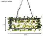 Metal Island Pendant - Antique Black Rectangle With Led Down Lighting And Plant Decor