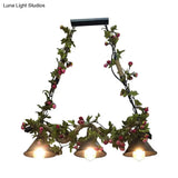 Metal Island Pendant Vintage Black Cone Shape With Plant Decoration - Ideal For Restaurants