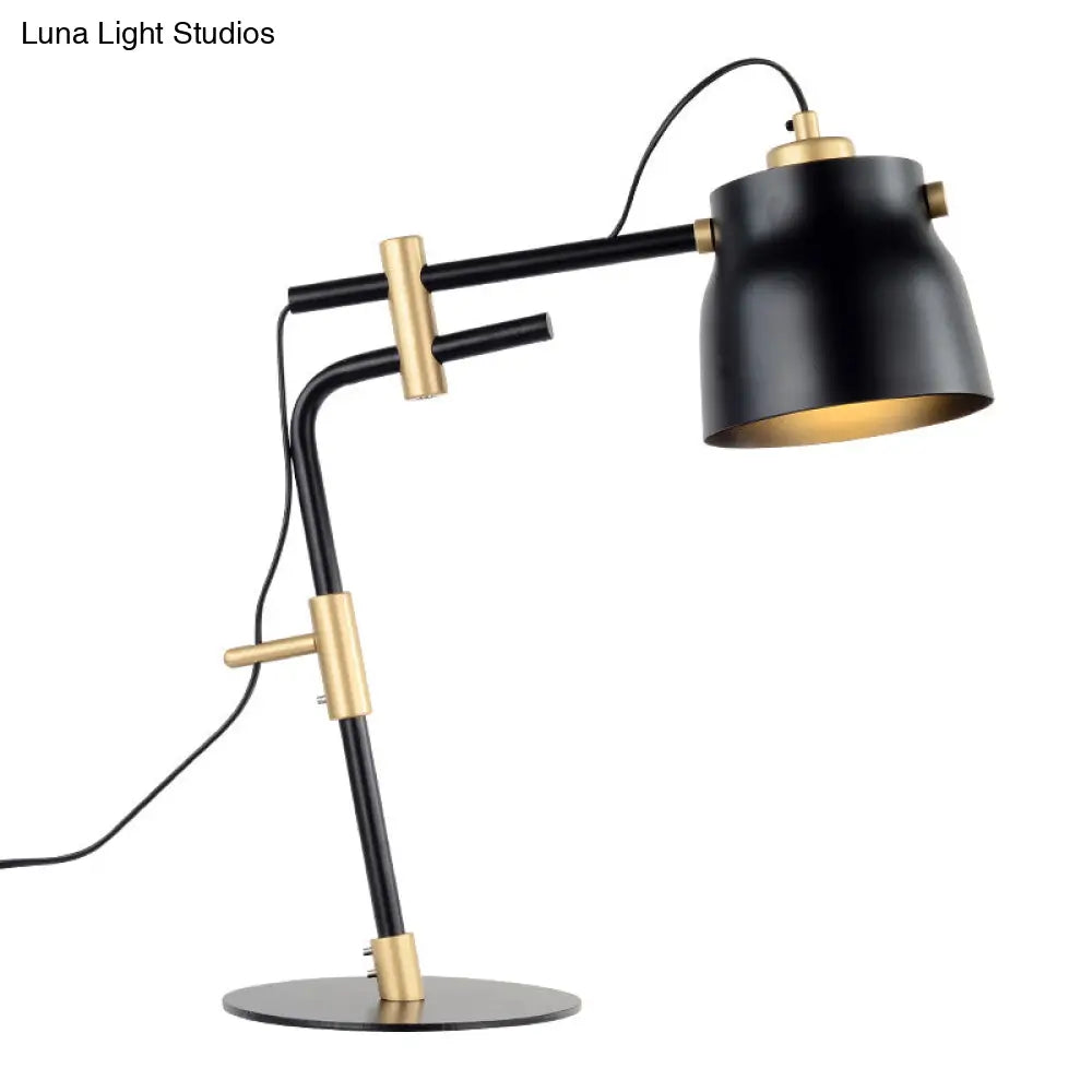 Metal Jar Night Table Lamp - Modernist Single Light With Black/Gold Finish & Balance Arm