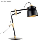 Metal Jar Night Table Lamp - Modernist Single Light With Black/Gold Finish & Balance Arm