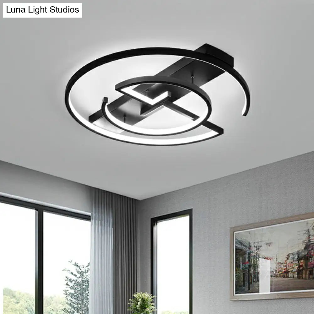 Metal Led Flush Light Fixture - Sleek Black Ceiling Lamp For Bedroom