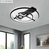 Metal Led Flush Light Fixture - Sleek Black Ceiling Lamp For Bedroom