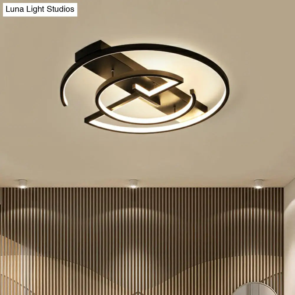 Metal Led Flush Light Fixture - Sleek Black Ceiling Lamp For Bedroom