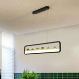 Metal Led Hanging Light For Restaurants: Artistic Rectangle Island Lamp With Imitation Succulents