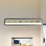 Metal Led Hanging Light For Restaurants: Artistic Rectangle Island Lamp With Imitation Succulents