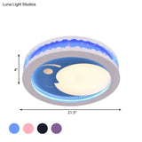 Metal Led Music Ceiling Light For Bedrooms: Hollow Crescent Design (Pink/Blue/Navy)