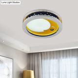 Metal Led Music Ceiling Light For Bedrooms: Hollow Crescent Design (Pink/Blue/Navy)