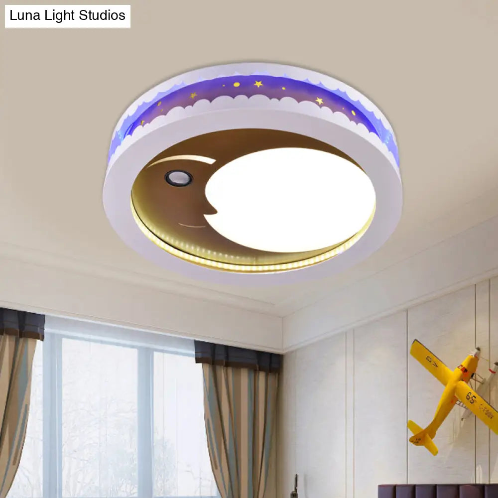 Metal Led Music Ceiling Light For Bedrooms: Hollow Crescent Design (Pink/Blue/Navy)