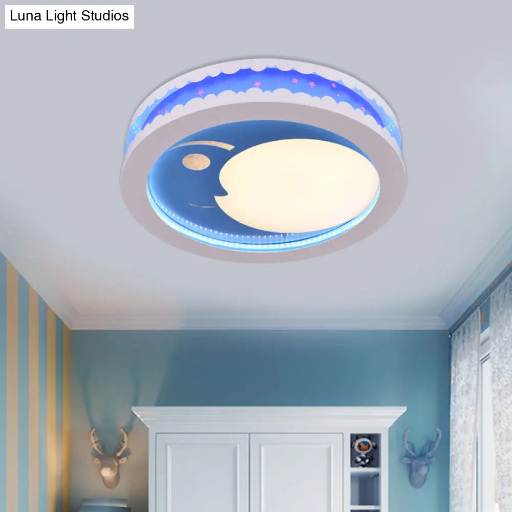 Metal Led Music Ceiling Light For Bedrooms: Hollow Crescent Design (Pink/Blue/Navy)