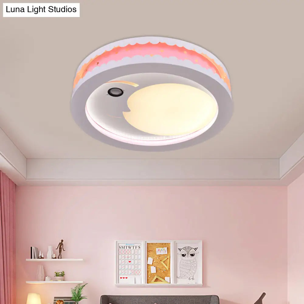 Metal Led Music Ceiling Light For Bedrooms: Hollow Crescent Design (Pink/Blue/Navy)