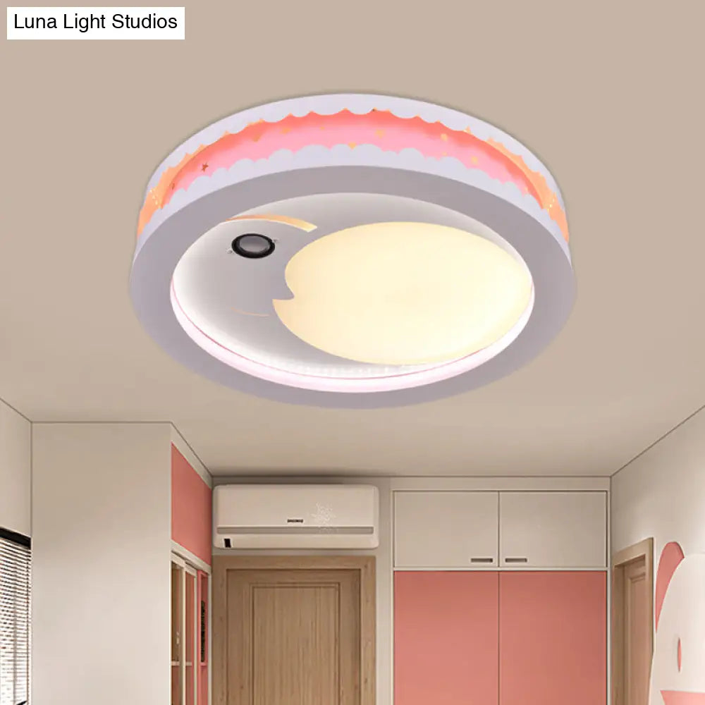 Metal Led Music Ceiling Light For Bedrooms: Hollow Crescent Design (Pink/Blue/Navy)