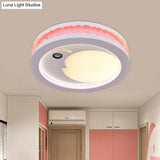 Metal Led Music Ceiling Light For Bedrooms: Hollow Crescent Design (Pink/Blue/Navy)