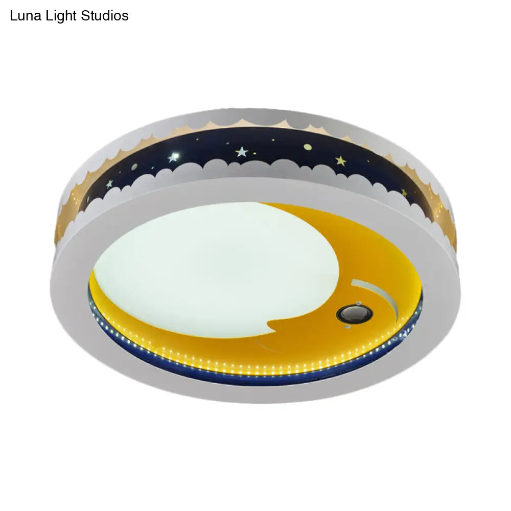 Metal Led Music Ceiling Light For Bedrooms: Hollow Crescent Design (Pink/Blue/Navy)