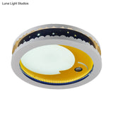 Metal Led Music Ceiling Light For Bedrooms: Hollow Crescent Design (Pink/Blue/Navy)