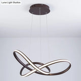 Metal Led Pendant Lamp - Twisted Strip Design For Bedroom Chandelier In Coffee Color