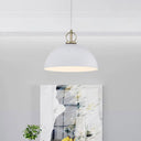 Metal Macaron Dome Pendant Light With Brass Ring Deco - Hanging Pendulum For Restaurants White / 12