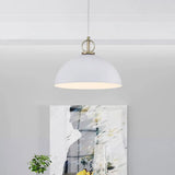 Metal Macaron Dome Pendant Light With Brass Ring Deco - Hanging Pendulum For Restaurants White / 12