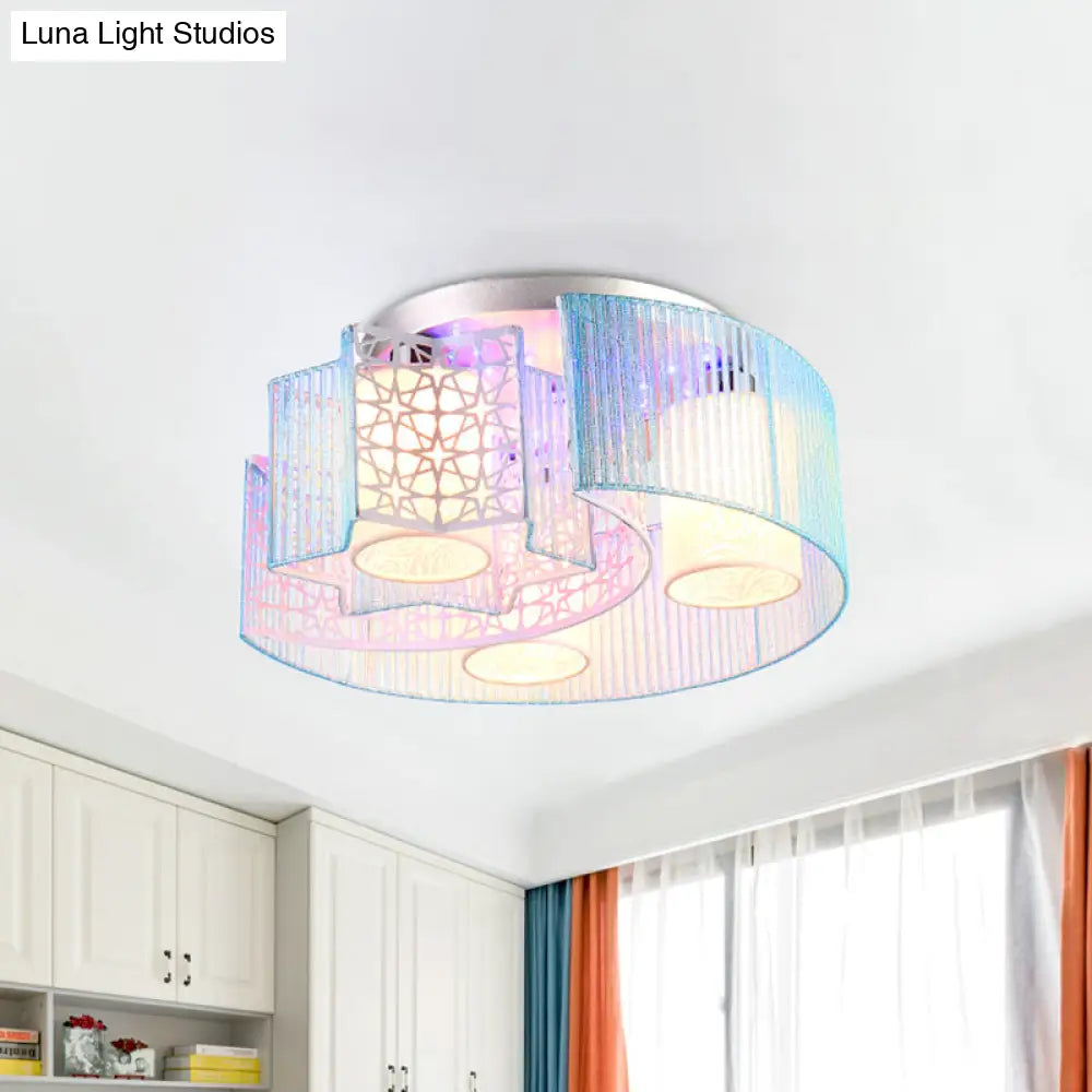 Metal Moon & Star Led Flushmount Light In Pink/Blue For Modern Bedroom Lighting