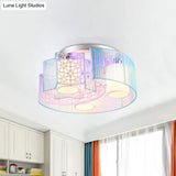 Metal Moon & Star Led Flushmount Light In Pink/Blue For Modern Bedroom Lighting