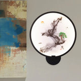 Metal Mural Led Hoop Wall Mount Lamp - Misty Mountain/Lake Design For Bedroom Decor Asia Black / A