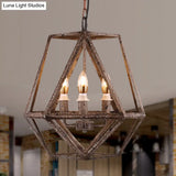 Metal Prismatic Cage Pendant Lamp: Rustic Stylish 3-Heads Chandelier Light Fixture With Adjustable