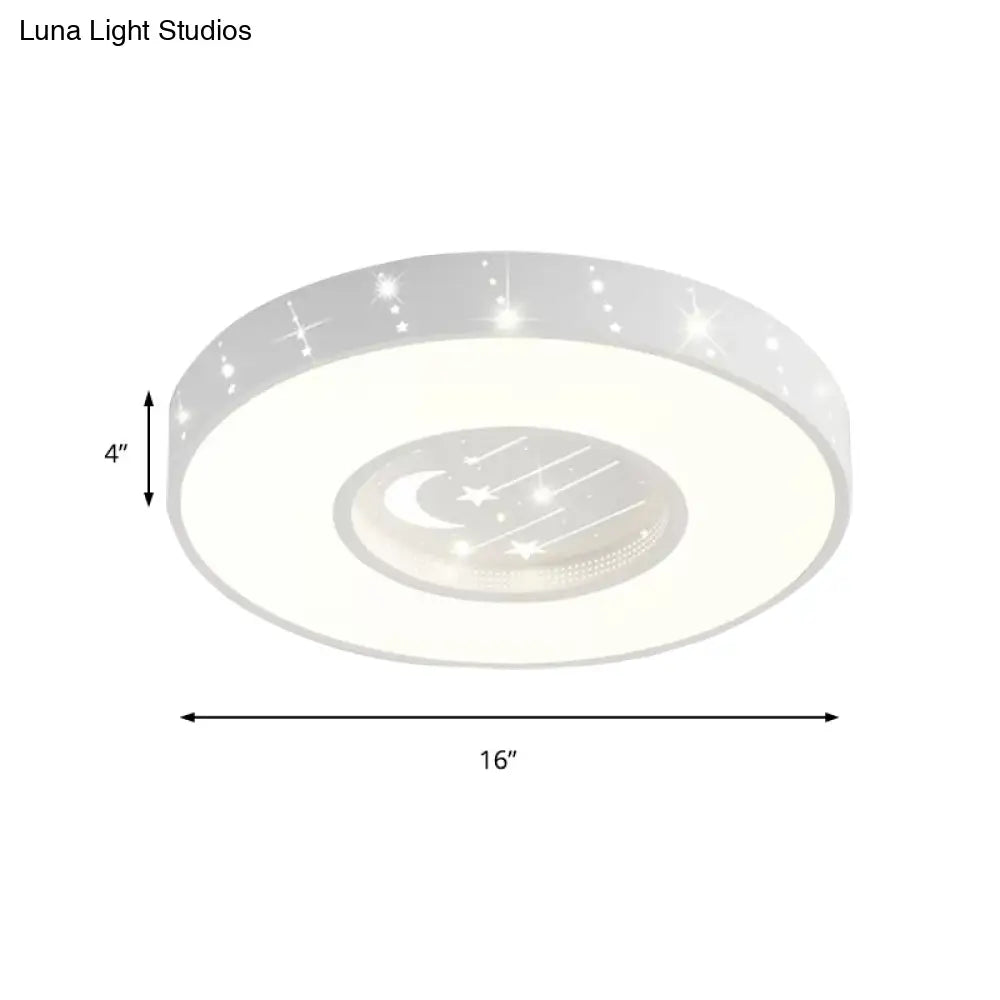 Metal Round Flush Light: Starry Ceiling Mount For Girls’ Bedroom In White