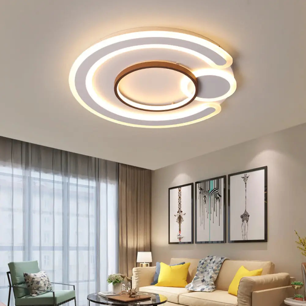 Metal Round Flush Mount Nordic White Ceiling Lamp - 16.5’/20.5’/24.5’ Wide In Warm/White / 20.5’