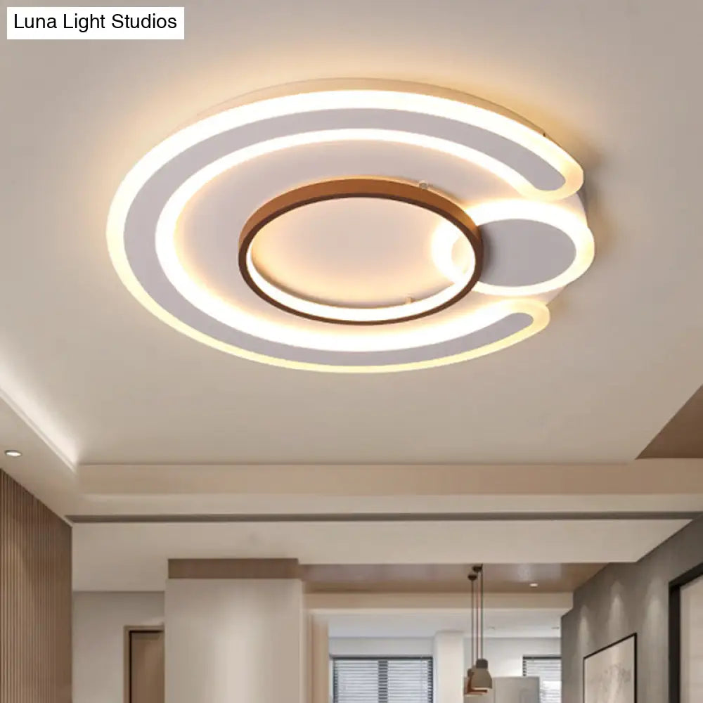 Metal Round Flush Mount Nordic White Ceiling Lamp - 16.5’/20.5’/24.5’ Wide In Warm/White