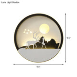 Metal Round Led Black Wall Lamp Sconce With Modernist Deer Girl Eagle And Windmill Design - Perfect