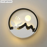 Metal Round Led Black Wall Lamp Sconce With Modernist Deer Girl Eagle And Windmill Design - Perfect