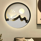 Metal Round Led Black Wall Lamp Sconce With Modernist Deer Girl Eagle And Windmill Design - Perfect