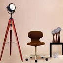 Metal Round Spotlight Floor Lamp With Wooden Tripod - Industrial Style 1 Head For Living Room
