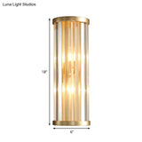 Metal Sconce Lighting: Modern Stylish 2-Light Cylinder Wall Fixture In Gold With Crystal Pipe