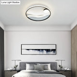Metal Sunset & Sea Led Ceiling Light With Halo Ring For Bedroom Flush Mounting
