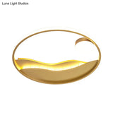 Metal Sunset & Sea Led Ceiling Light With Halo Ring For Bedroom Flush Mounting
