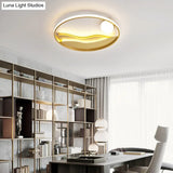 Metal Sunset & Sea Led Ceiling Light With Halo Ring For Bedroom Flush Mounting