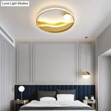 Metal Sunset & Sea Led Ceiling Light With Halo Ring For Bedroom Flush Mounting