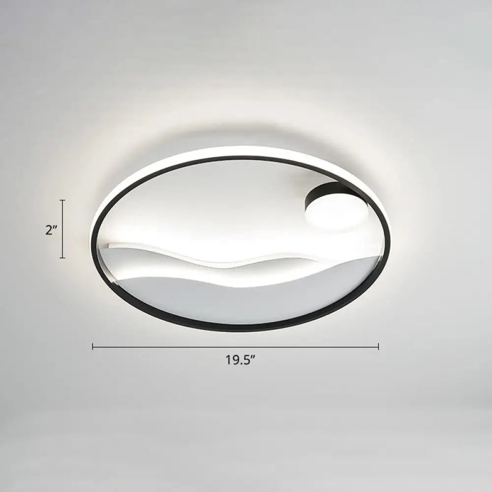 Metal Sunset & Sea Led Ceiling Light With Halo Ring For Bedroom Flush Mounting Black - White /