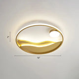 Metal Sunset & Sea Led Ceiling Light With Halo Ring For Bedroom Flush Mounting Gold / 16’ Third Gear