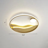 Metal Sunset & Sea Led Ceiling Light With Halo Ring For Bedroom Flush Mounting Gold / 19.5’