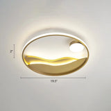 Metal Sunset & Sea Led Ceiling Light With Halo Ring For Bedroom Flush Mounting Gold / 19.5’ Third