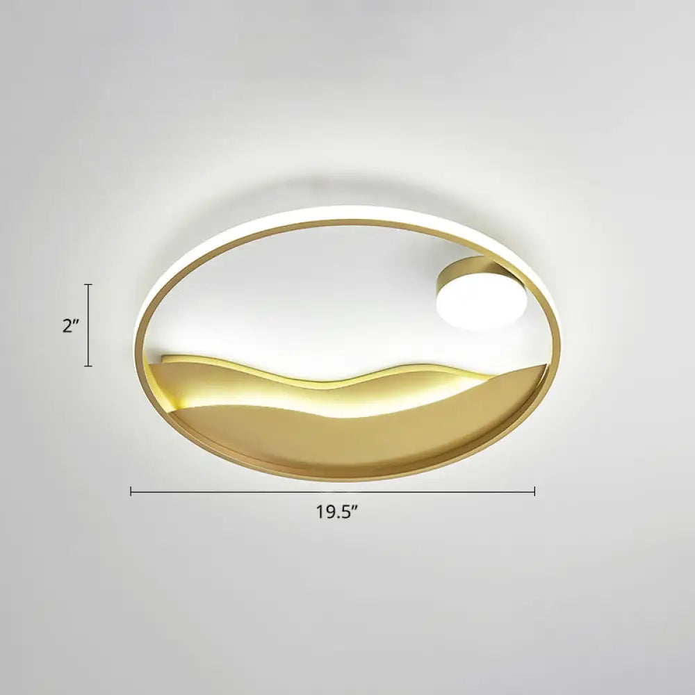 Metal Sunset & Sea Led Ceiling Light With Halo Ring For Bedroom Flush Mounting Gold / 19.5’ White